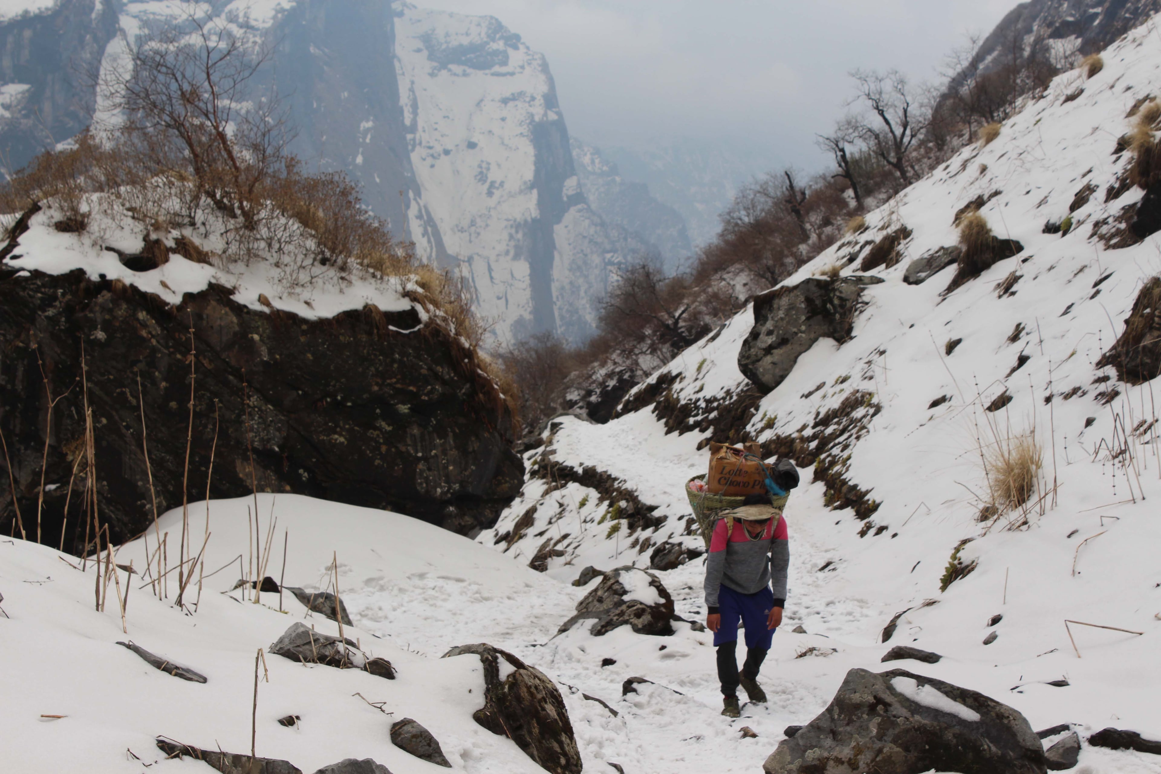 Porters carrying doko on their back, captured by Trek 8586 on Annapurna Circuit Trekking through Annapurna Region